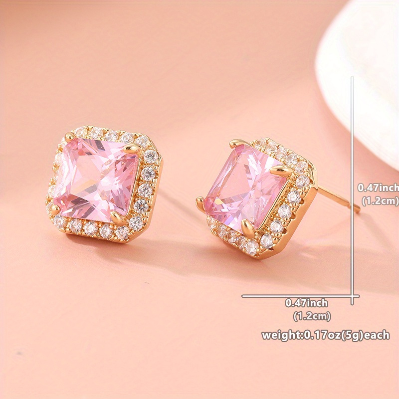 Women's Elegant Pink Square Earrings, Simple Accessories